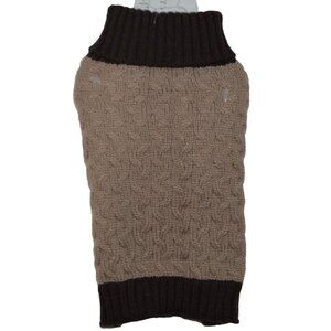 Dog Knit Sweater Coat XS Tan and Brown Cable Knit with Rib Knit Trim